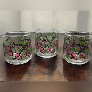 Lowball Glasses 3PC Vintage Cherry Design WM Janeri